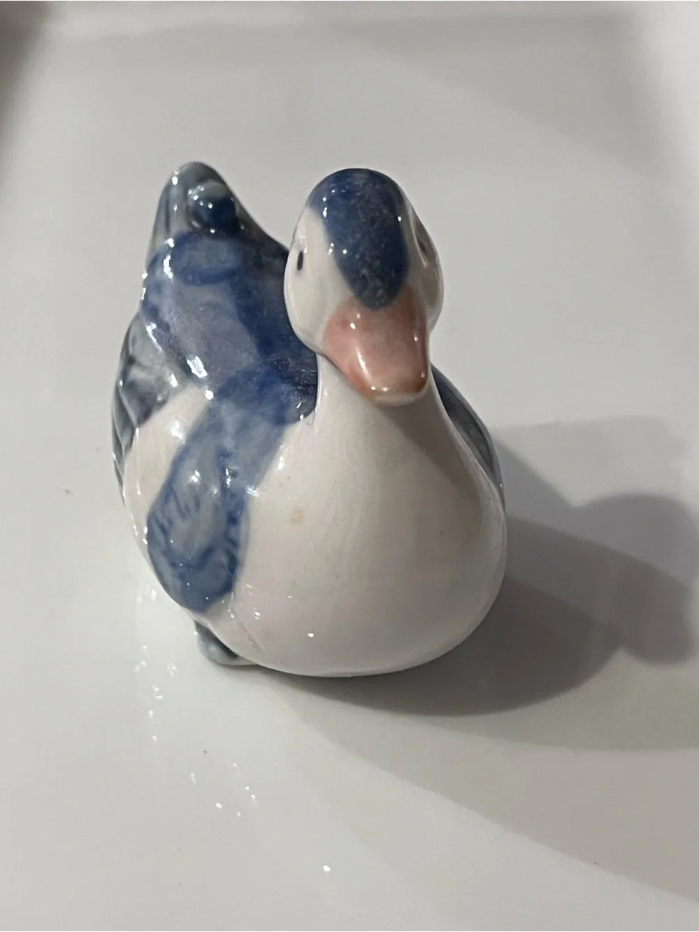 Vintage Otagiri Blue and White Miniature Porcelain Duck Figurine